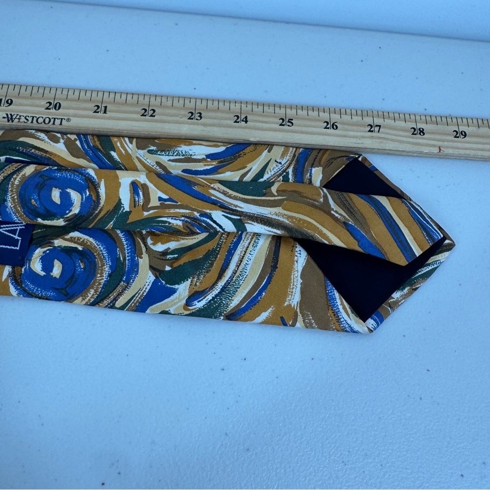 Lavatelli Silk Abstract Patterned Men's Tie Swirl Brown Blue Vintage Designer - Picture 9 of 15